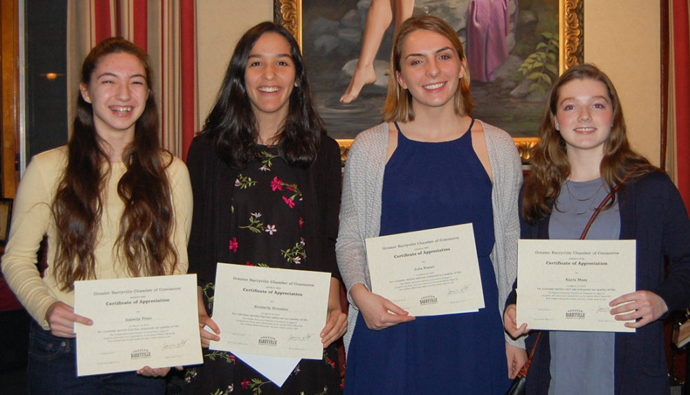 Community Volunteer Scholarship winners Isabella Pizzo, Kimberly Gonzalez, Julia Foster, and Kayla Maas